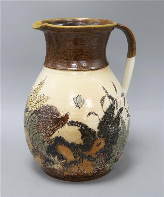 A Michael Mosse hedgehog studio pottery jug height 30.5cm